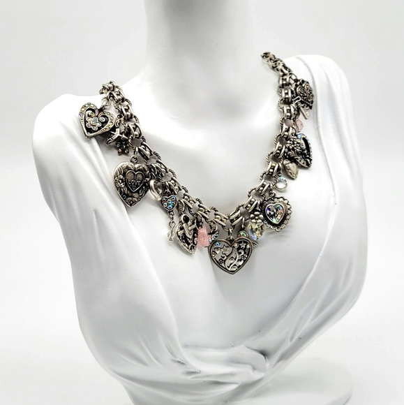 Kirks Folly Vintage Heart, Lock + Key Charm Necklace w/ Aurora Borealis Crystals - Picture 12 of 15